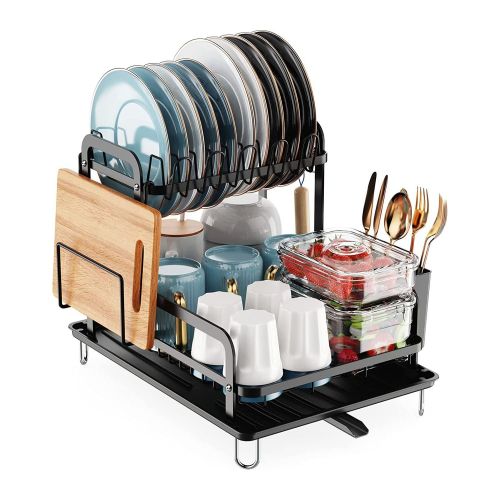 2-Tier Dish Drying Rack for Kitchen Counter Space Saving Rustproof Dish Rack with Drainboard Detachable Kitchen Drainer Organizer Set 2-Tier Dish Drying Rack for Kitchen Counter Space Saving Rustproof Dish Rack with Drainboard Detachable Kitchen Drainer Organizer Set