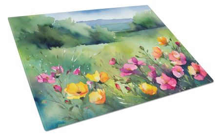 NEW North Dakota Wild Prairie Roses in Watercolor Glass Cutting Board Decorative Tempered Glass Kitchen Cutting and Serving Board Large Size Chopping