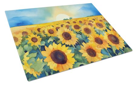 NEW Kansas Sunflowers in Watercolor Glass Cutting Board Decorative Tempered Glass Kitchen Cutting and Serving Board Large Size Chopping Board