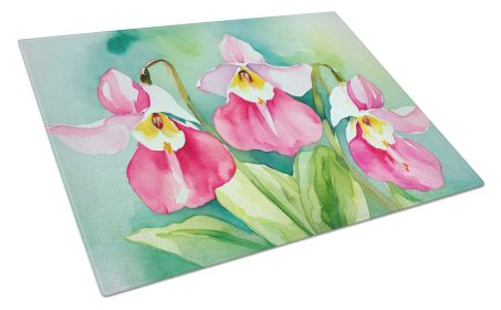 NEW Minnesota Pink and White Lady s Slippers in Watercolor Glass Cutting Board Decorative Tempered Glass Kitchen Cutting and Serving Board Large Size