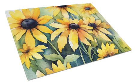 Maryland Black-Eyed Susans in Watercolor Glass Cutting Board Decorative Tempered Glass Kitchen Cutting and Serving Board Large Size Chopping Board