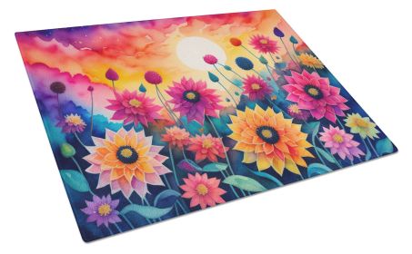 Dahlias in Color Glass Cutting Board Decorative Tempered Glass Kitchen Cutting and Serving Board Large Size Chopping Board