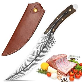 Qulajoy Viking Knife - 13.8 Inch Full Tang Boning Knife With 8.5 Inch Feather Blade & Leather Sheath - Sharp Hand-Forged 7Cr17MOV Real Carbon Ste (Option: Viking Knife)