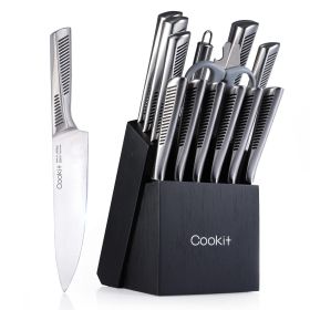 Kitchen Knife Set, 15 Piece Knife Sets with Block, Chef Knives with Non-Slip German Stainless Steel Hollow Handle Cutlery Set with Multifunctiona (Option: default)