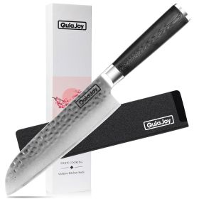 Qulajoy 7 Inch Santoku Knife- Ultra Sharp Japanese 67 Layers Damascus VG-10 Steel Core - Professional Hammered Chef Knife - Ergonomic G10 Handle (Option: Santoku)