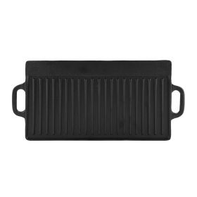 Non-Stick Cast Iron Grill Griddle Pan Ridged and Flat Double Sided Baking Cooking Tray Bakeware (Option: as picture)