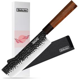 Qulajoy 7 Inch Santoku Knife - Professional Japanese Chef Knife - Razor Sharp 9cr18mov Blade - Hammered Kitchen Knife - Octagonal Rosewood Handle (Option: Nakiri)