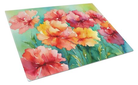 NEW Ohio Scarlet Carnations in Watercolor Glass Cutting Board Decorative Tempered Glass Kitchen Cutting and Serving Board Large Size Chopping Board (Default: Default)