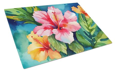 NEW Hawaii Hawaiian Hibiscus in Watercolor Glass Cutting Board Decorative Tempered Glass Kitchen Cutting and Serving Board Large Size Chopping Board (Default: Default)