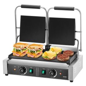 VEVOR Commercial Panini Press Grill Electric Sandwich Maker Griddle Plate 19"x9" (Default: Default)