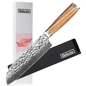 Qulajoy Nakiri Chef Knife 6.5 Inch - Professional Japanese 67 Layers Damascus VG-10 Steel - Hammered Vegetable Cutting Knife - Zebrawood Handle W (Option: Santoku)